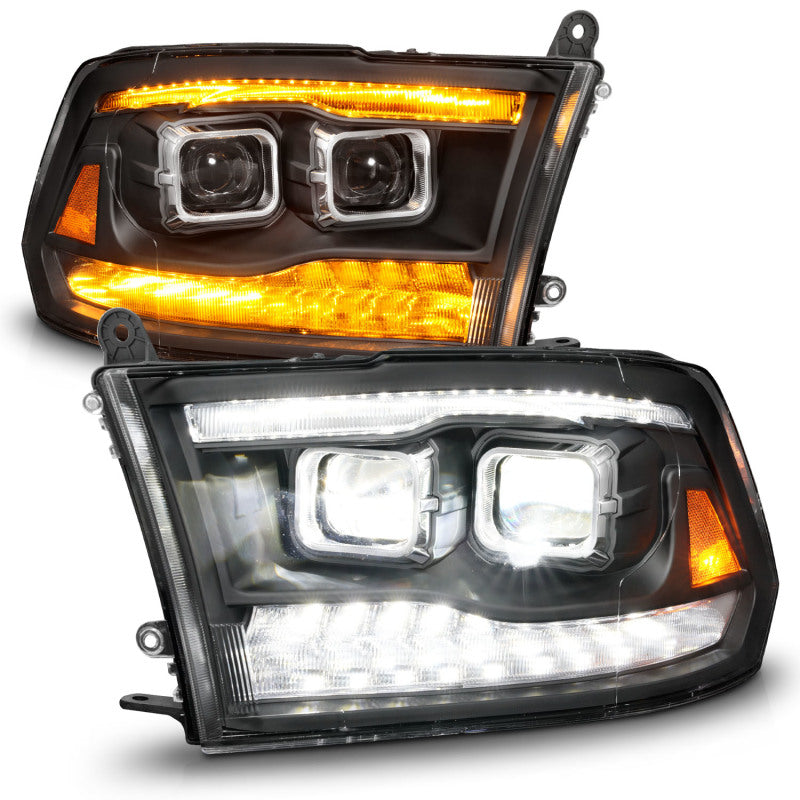 ANZO 09-18 Dodge Ram 1500/2500/3500 Full LED Proj Headlights w/Switchback Light Bar - Black