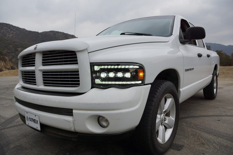 AlphaRex 02-05 Dodge Ram 1500 NOVA LED Proj Headlights Alpha Black w/Activ Light/Seq Signal