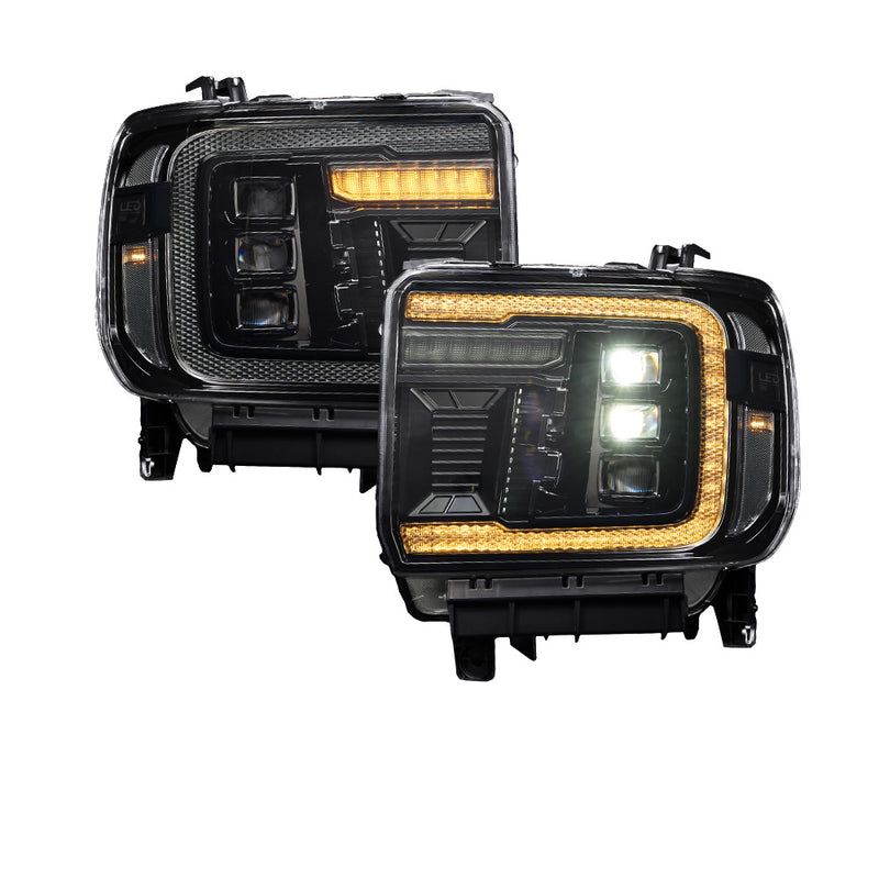 2014-2018 GMC Sierra 1500 and 2015-2019 GMC Sierra 2500/3500 LED Projector Headlights, Amber DRL Pair Form Lighting