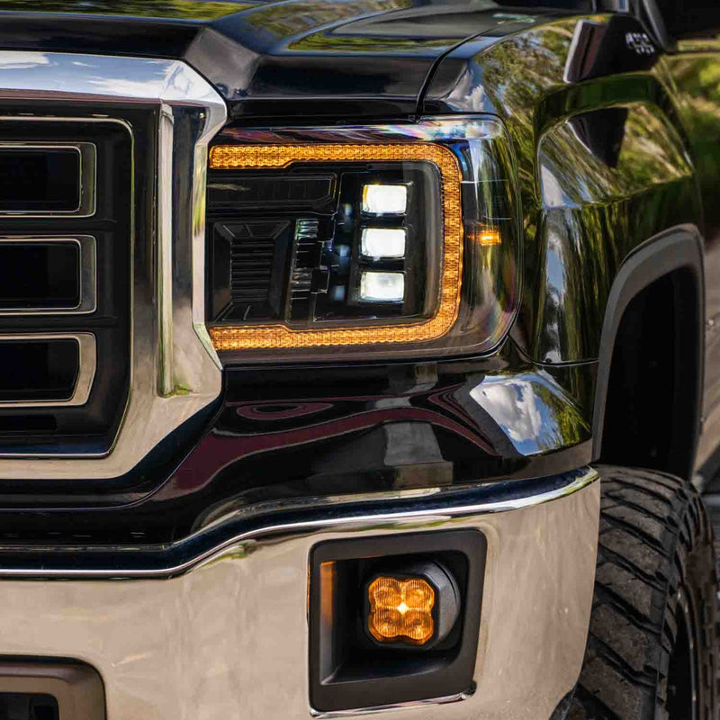 2014-2018 GMC Sierra 1500 and 2015-2019 GMC Sierra 2500/3500 LED Projector Headlights, Amber DRL Pair Form Lighting