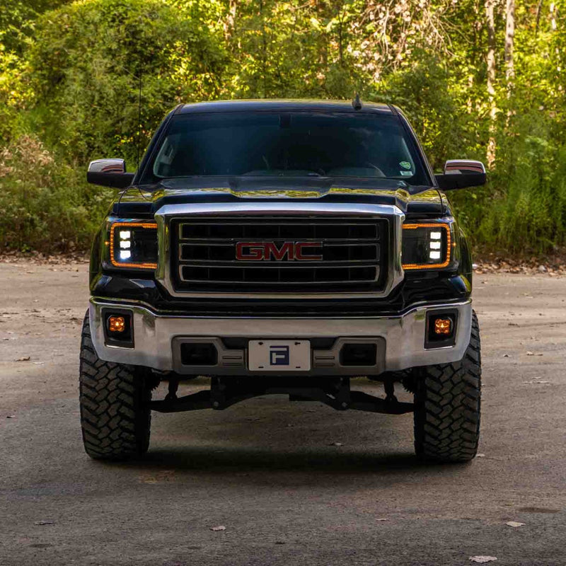 2014-2018 GMC Sierra 1500 and 2015-2019 GMC Sierra 2500/3500 LED Projector Headlights, Amber DRL Pair Form Lighting