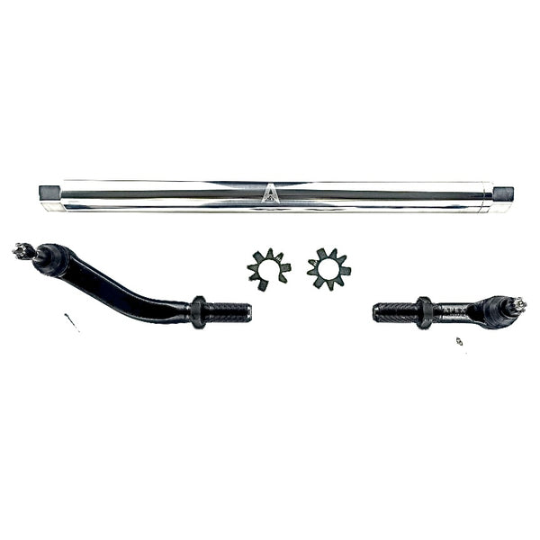 Apex Chassis Heavy Duty JK 2.5 Ton Heavy Duty No Flip Drag Link Assembly in Polished Aluminum Fits: 07-18 Jeep Wrangler JK JKU Rubicon Sahara Sport. Note this NO-FLIP kit fits vehicles with a lift of 3.5 inches or less