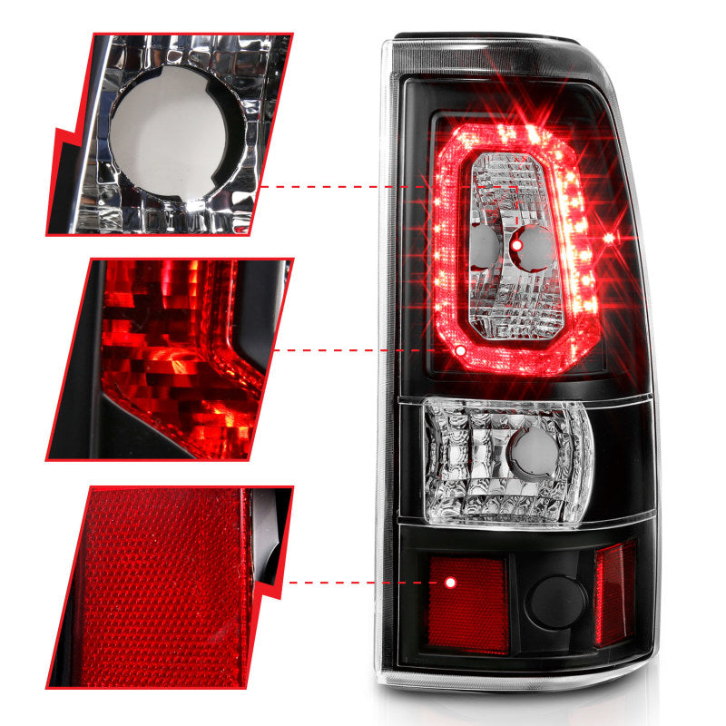 ANZO 2003-2006 Chevy Silverado 1500 LED Taillights Plank Style Black w/Clear Lens