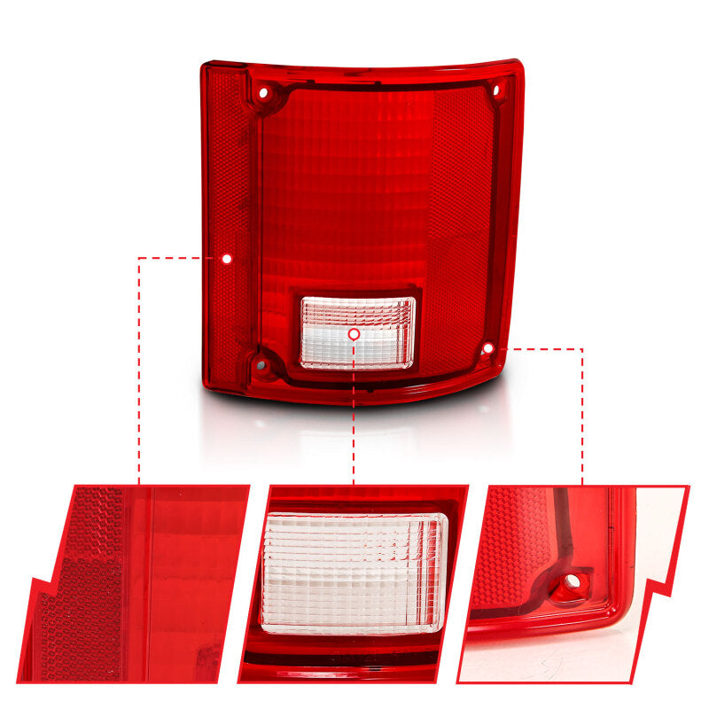 ANZO 1978-1991 Chevy Blazer Taillight Red/Clear Lens w/o Chrome Trim Fleetside (OE Replacement)