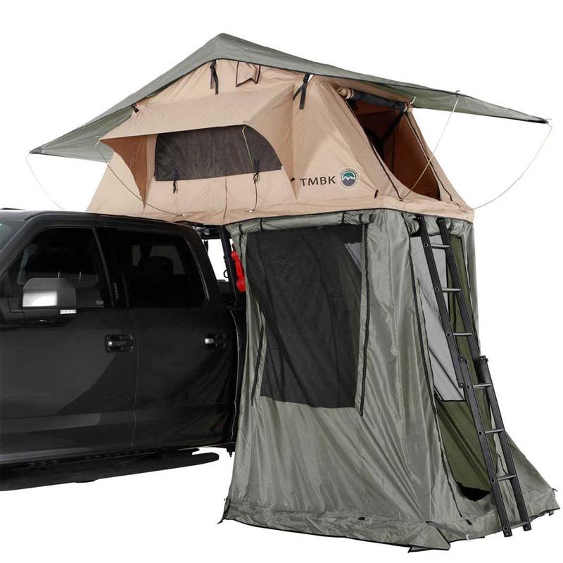 LD TMBK 3 Roof Top Tent With Annex Tan Base With Green Rain Fly Black Aluminum Base, Black Ladder