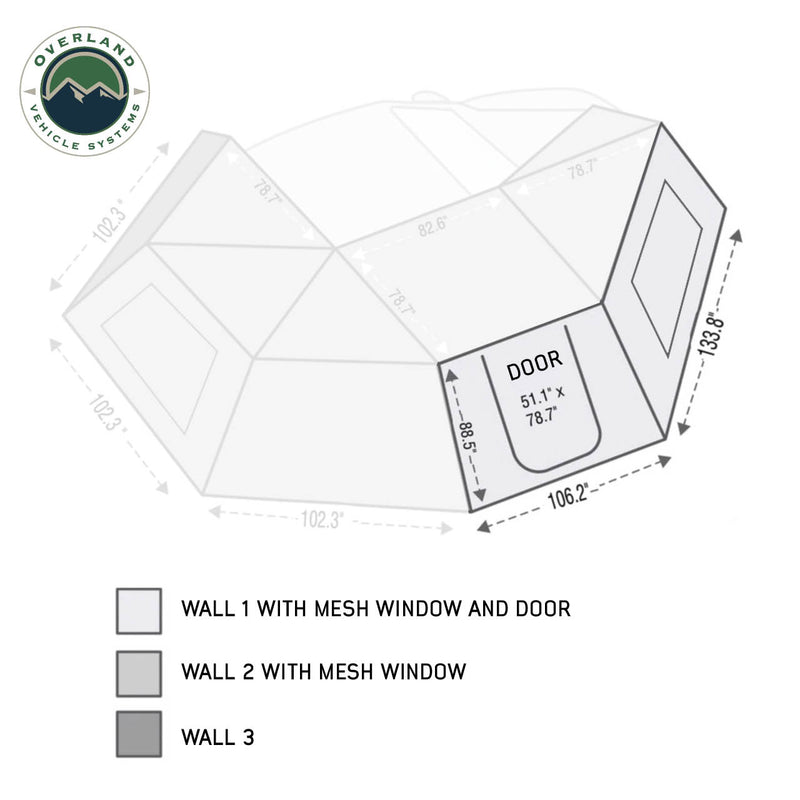 Nomadic Awning 270 Passenger Side Wall 1 With Door and Window Overland Vehicle Systems