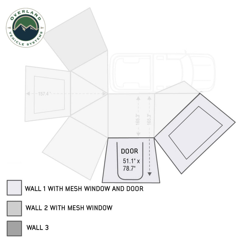 Nomadic Awning 270 Passenger Side Wall 1 With Door and Window Overland Vehicle Systems