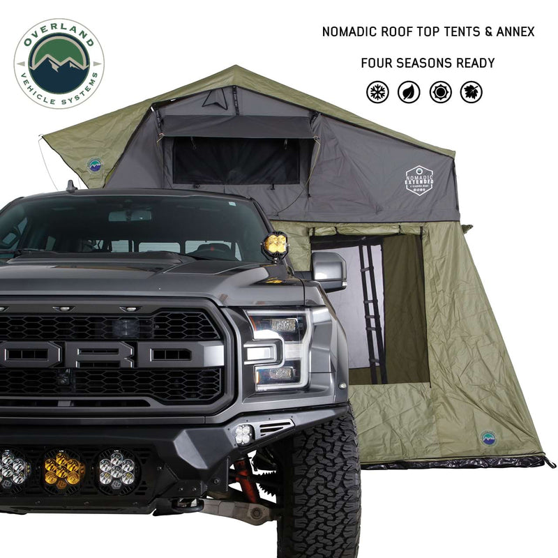 Nomadic 2 Roof Top Tent Annex Green Base With Black Floor and Travel Cover Overland Vehicle Systems