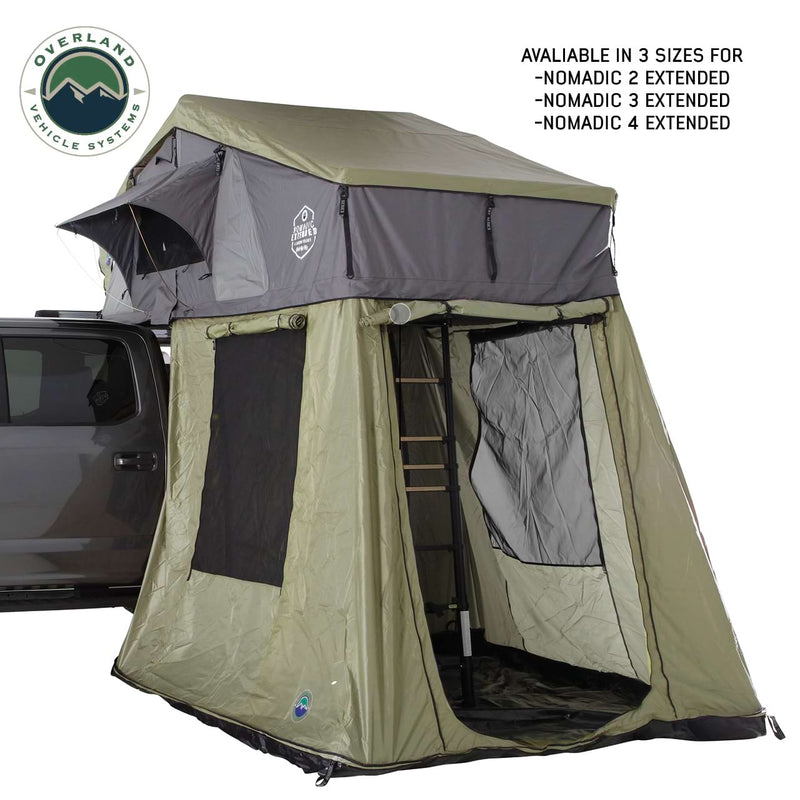 Nomadic 2 Roof Top Tent Annex Green Base With Black Floor and Travel Cover Overland Vehicle Systems