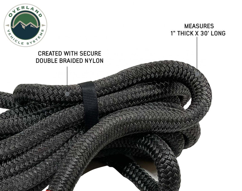 Brute Kinetic Recovery Strap 1 Inch x 30 Feet With Storage Bag - 30 Percent stretch Overland Vehicle Systems