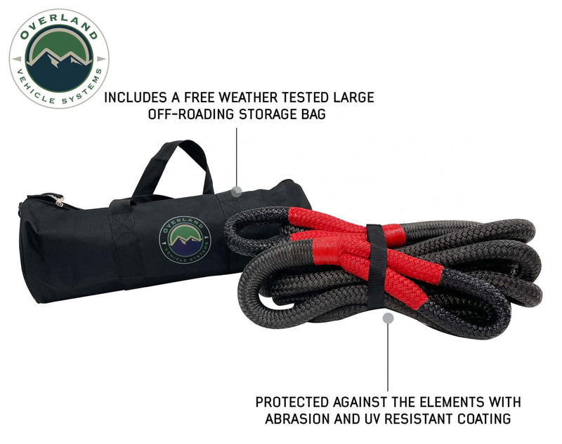 Brute Kinetic Recovery Strap 1 Inch x 30 Feet With Storage Bag - 30 Percent stretch Overland Vehicle Systems