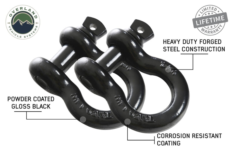 Recovery Shackle 3/4 Inch 4.75 Ton Steel Black Sold In Pairs Overland Vehicle Systems