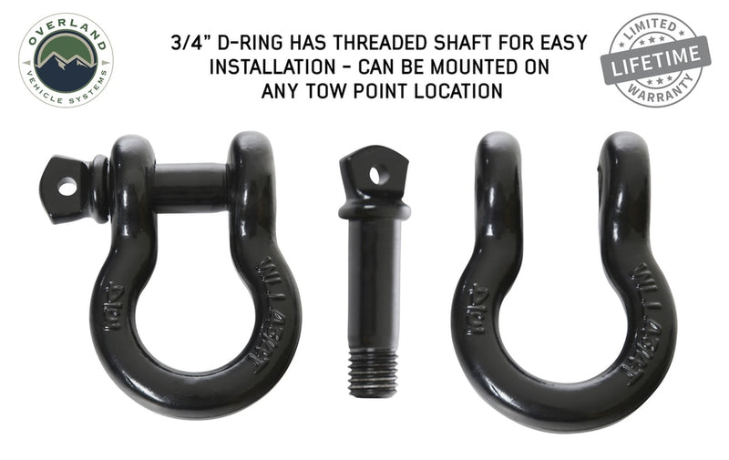 Recovery Shackle 3/4 Inch 4.75 Ton Steel Black Sold In Pairs Overland Vehicle Systems