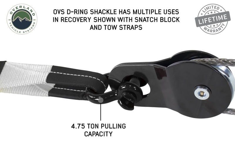 Recovery Shackle 3/4 Inch 4.75 Ton Steel Black Sold In Pairs Overland Vehicle Systems