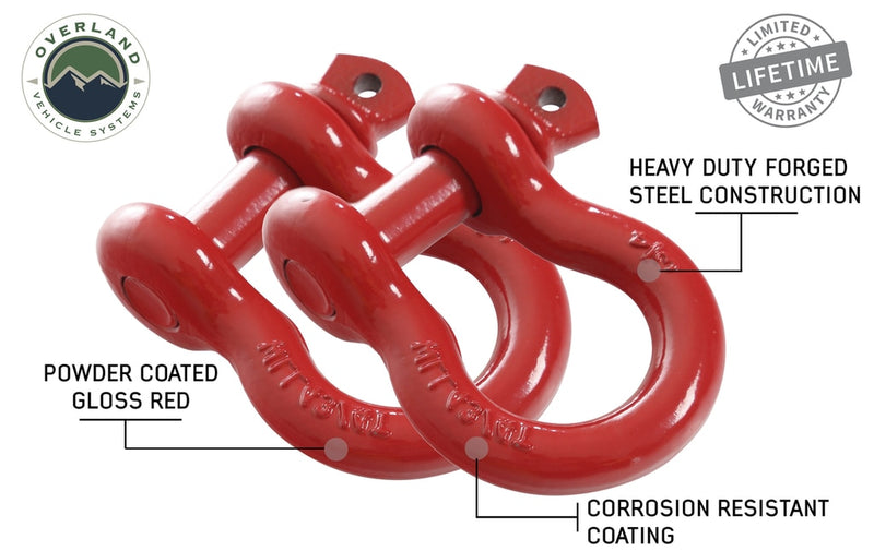 Recovery Shackle 3/4 Inch 4.75 Ton Steel Red Sold In Pairs Overland Vehicle Systems