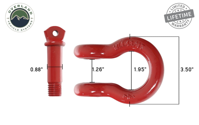 Recovery Shackle 3/4 Inch 4.75 Ton Steel Red Sold In Pairs Overland Vehicle Systems