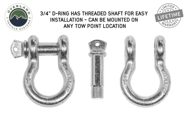 Recovery Shackle D-Ring 3/4 Inch 4.75 Ton Zinc Sold In Pairs Overland Vehicle Systems