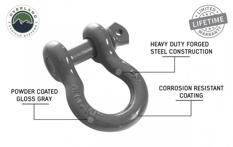 Recovery Shackle 3/4 Inch 4.75 Ton - Gray - Sold In Pairs Overland Vehicle Systems