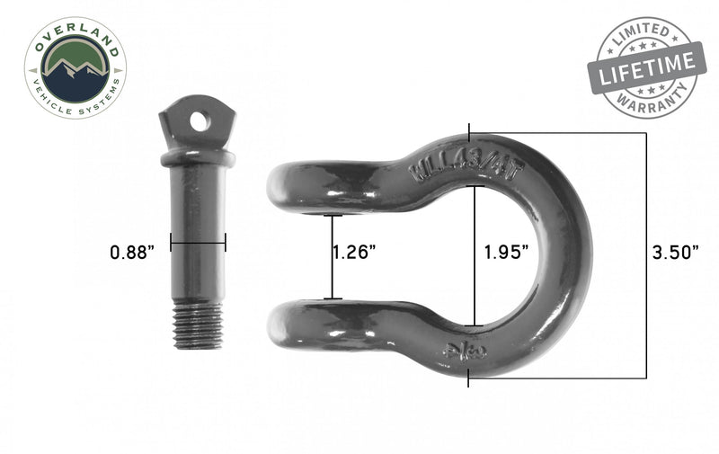 Recovery Shackle 3/4 Inch 4.75 Ton - Gray - Sold In Pairs Overland Vehicle Systems