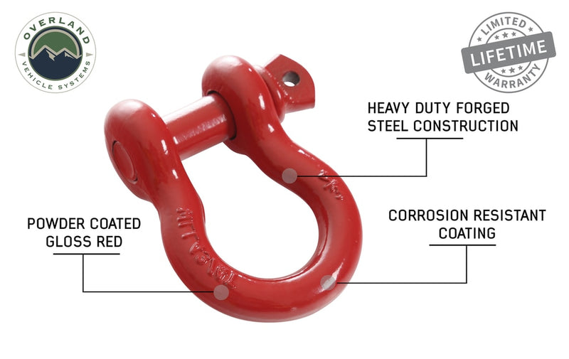 Recovery Shackle 3/4 Inch 4.75 Ton Steel Gloss Red Overland Vehicle Systems