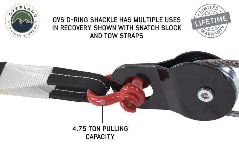 Recovery Shackle 3/4 Inch 4.75 Ton Steel Gloss Red Overland Vehicle Systems