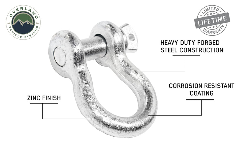 Recovery Shackle 3/4 Inch 4.75 Ton Steel Zinc Overland Vehicle Systems