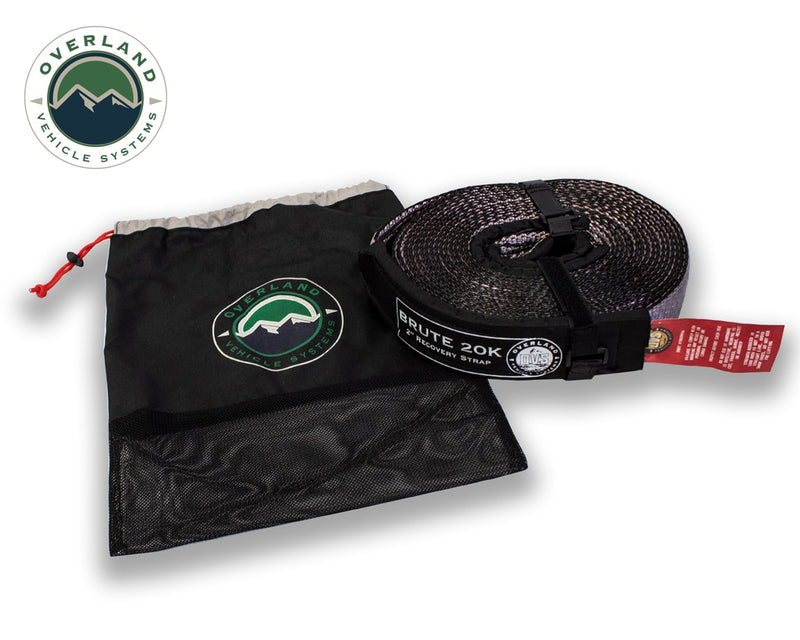 Tow Strap 20,000 lb 2 Inch x 30 Foot Gray With Black Ends & Storage Bag Overland Vehicle Systems