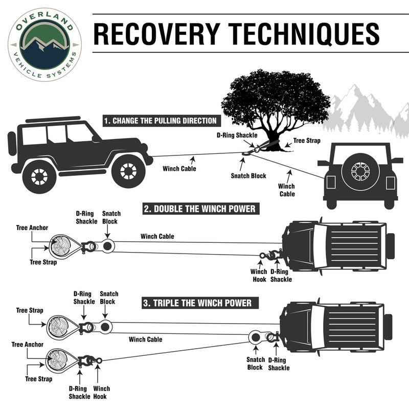 Tow Strap 30,000 lb 3 Inch x 30 foot Gray With Black Ends & Storage Bag Overland Vehicle Systems