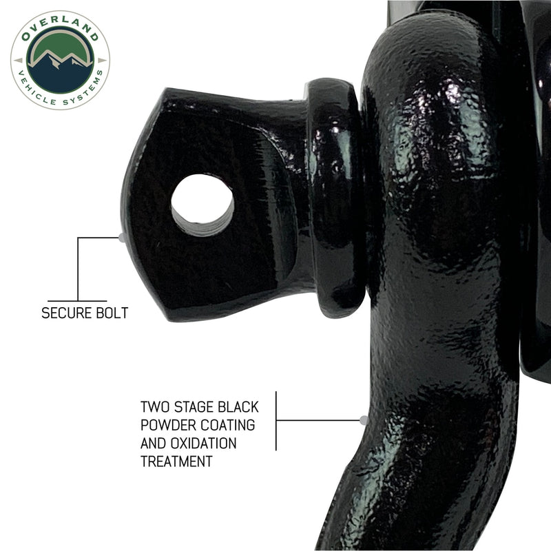 Receiver Mount Recovery Shackle 3/4 Inch 4.75 Ton With Dual Hole Black Universal Overland Vehicle Systems