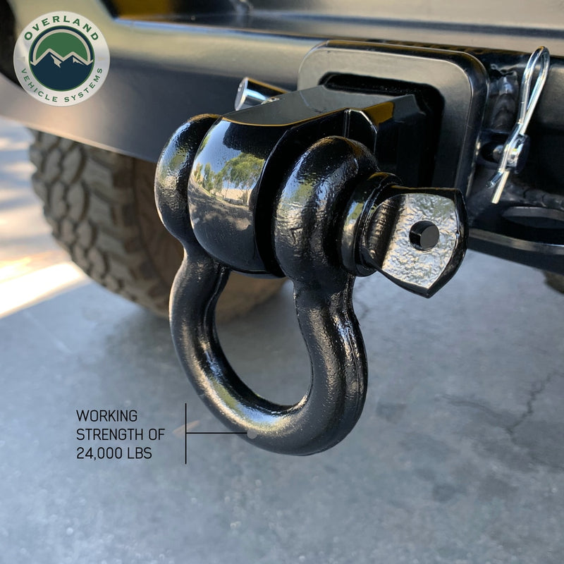 Receiver Mount Recovery Shackle 3/4 Inch 4.75 Ton With Dual Hole Black Universal Overland Vehicle Systems