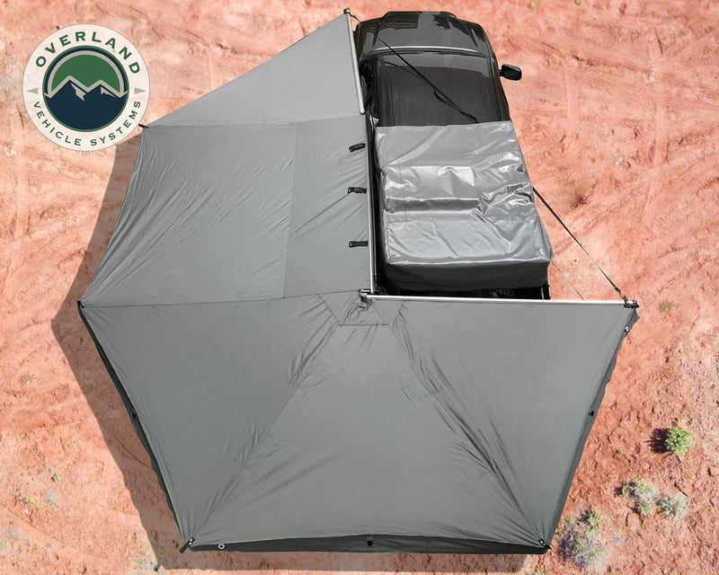 Awning Tent 270 Degree Driver Side Dark Gray Cover With Black Cover Nomadic Overland Vehicle Systems