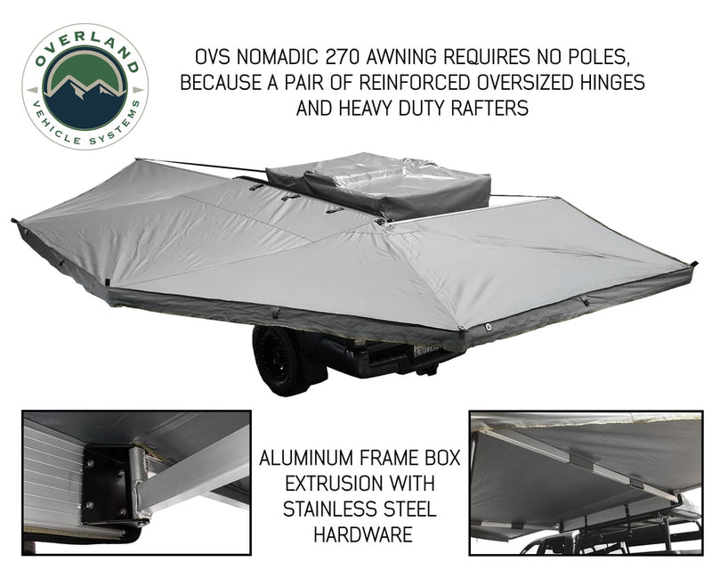 Awning Tent 270 Degree Driver Side Dark Gray Cover With Black Cover Nomadic Overland Vehicle Systems