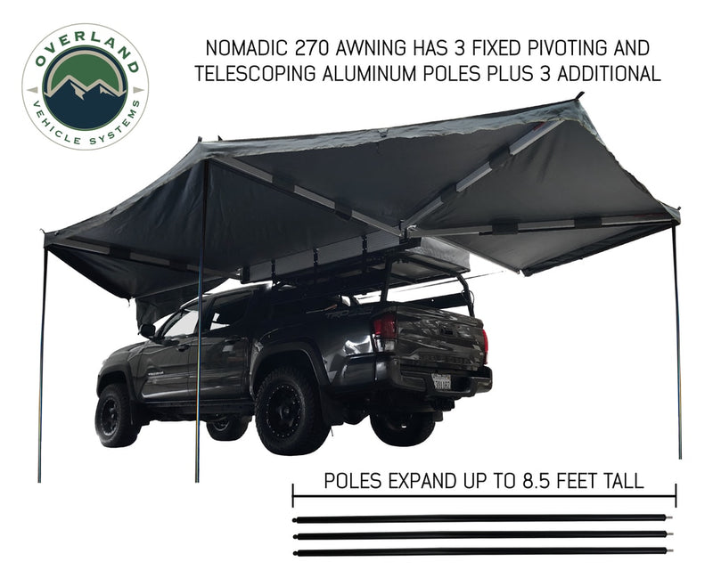 Awning Tent 270 Degree Driver Side Dark Gray Cover With Black Cover Nomadic Overland Vehicle Systems