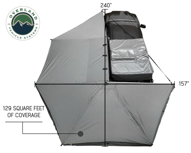 Awning Tent 270 Degree Driver Side Dark Gray Cover With Black Cover Nomadic Overland Vehicle Systems