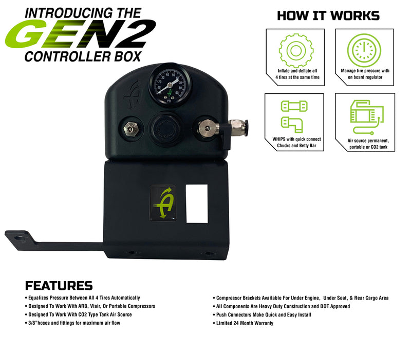 Tacoma Tire Inflator System 4 Tire For 16-20 Toyota Tacoma W/Engine Bay Mount With Box, Fittings, Hoses and Storage Bag Black UP Down Air