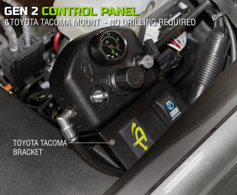 Tacoma Tire Inflator System 4 Tire For 16-20 Toyota Tacoma W/Engine Bay Mount With Box, Fittings, Hoses and Storage Bag Black UP Down Air