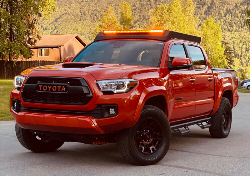 05-21 Tacoma Economy Roof Rack Rack and 42 in Single Row Amber Light Bar LED Light Bar Blue Tall Cali Raised LED