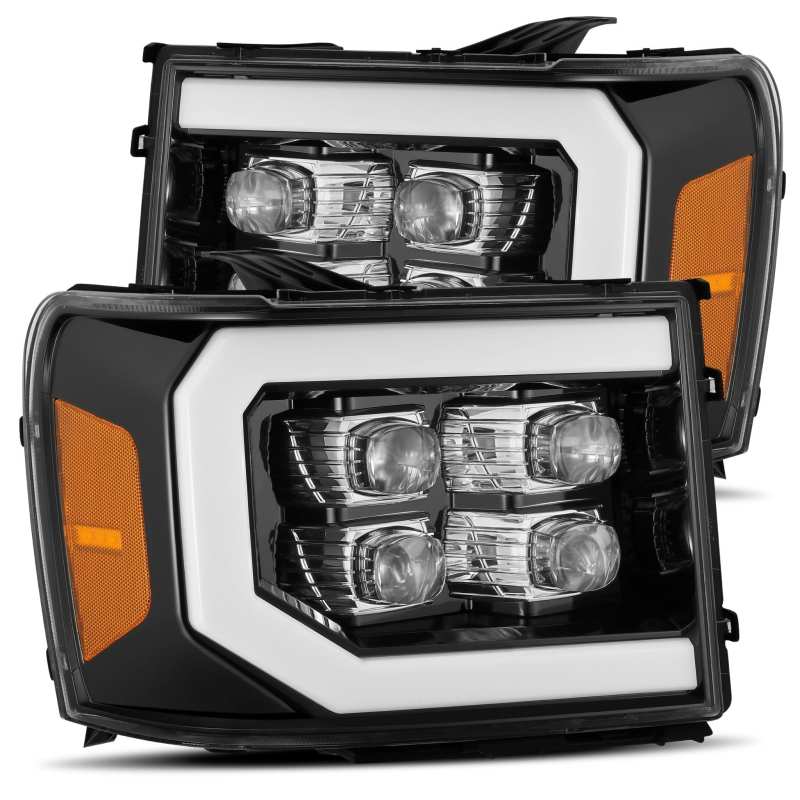 AlphaRex 07-13 GMC 1500HD NOVA LED Proj Headlights Plank Style Chrome w/Activ Light/Seq Signal/DRL