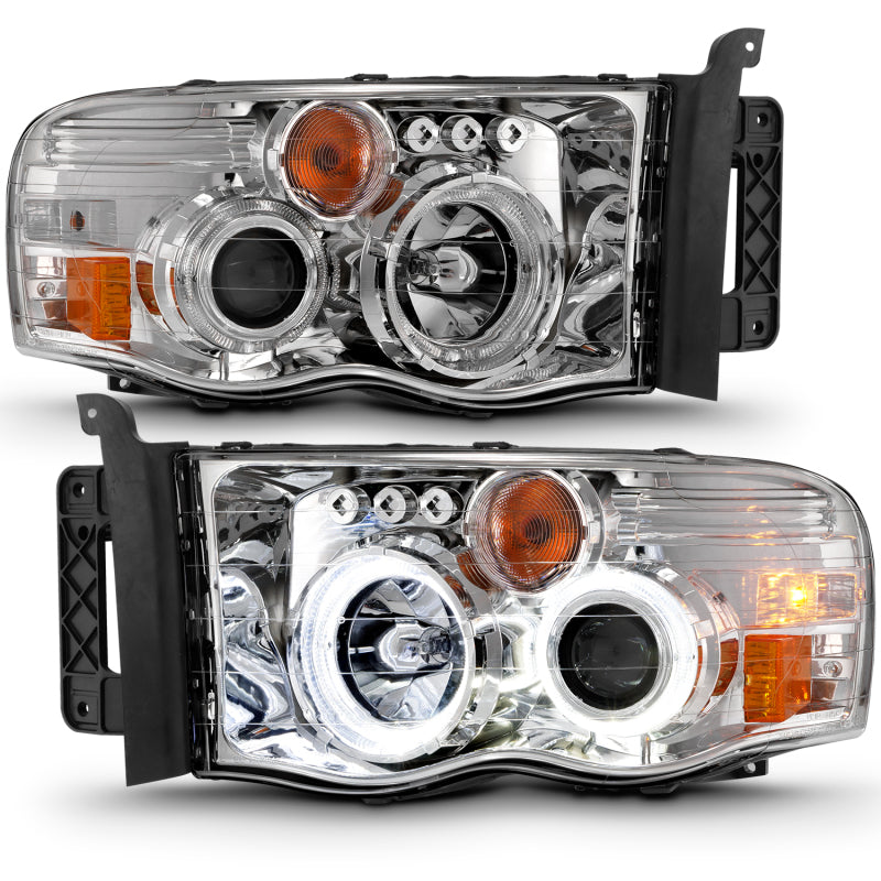 ANZO 2002-2005 Dodge Ram 1500 Projector Headlights w/ Halo Chrome Clear Amber