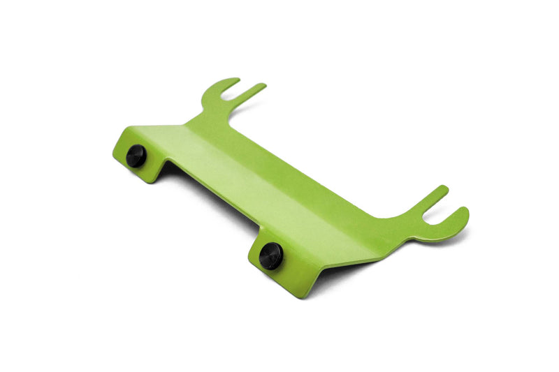 Fits Jeep JK, 2007-2018.  License Plate Relocation Bracket for Steinjager Tube Bumper with Hawse Fairlead.  Gecko Green. 