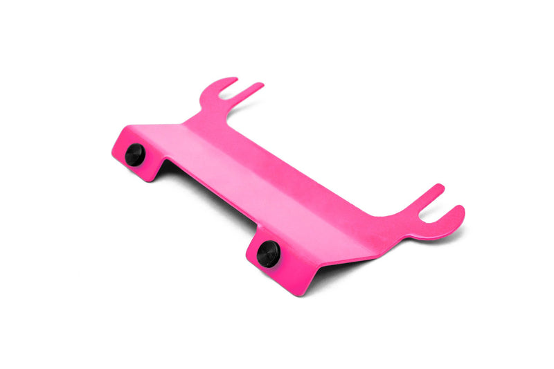 Fits Jeep JK, 2007-2018.  License Plate Relocation Bracket for Steinjager Tube Bumper with Hawse Fairlead.  Hot Pink. 
