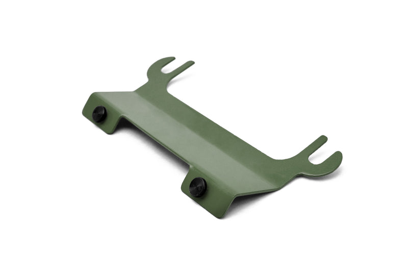 Fits Jeep JK, 2007-2018.  License Plate Relocation Bracket for Steinjager Tube Bumper with Roller Fairlead.  Locas Green. 