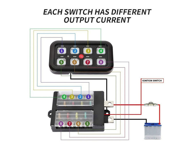 Vehicle Accessory 8 Switch Control System Blue Backlighting Cali Raised LED