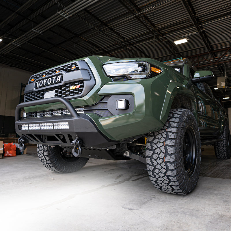 16-Up Tacoma Stealth Bumper 32 Inch LED Bar Combo Beam Bumper Light Bar-Blue-Small 32 Inch Spot Beam with Relocation Mounts Bumper Light Bar Switch No Winch No D-Ring Cali Raised LED