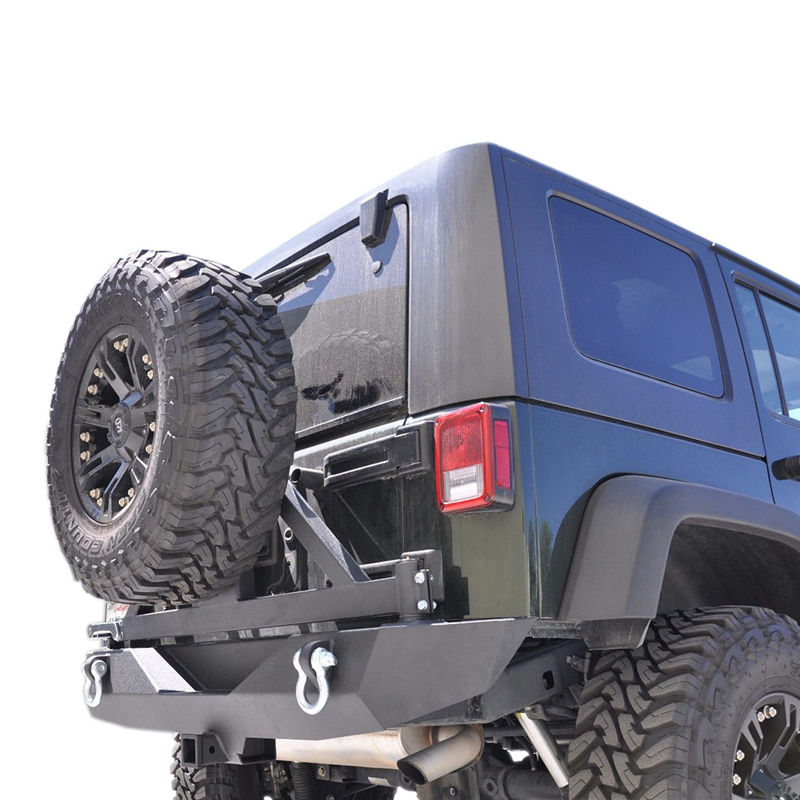 DV8 Offroad 07-18 Jeep Wrangler JK Rear Aluminum Bumper w/ Tire Carrier - Black